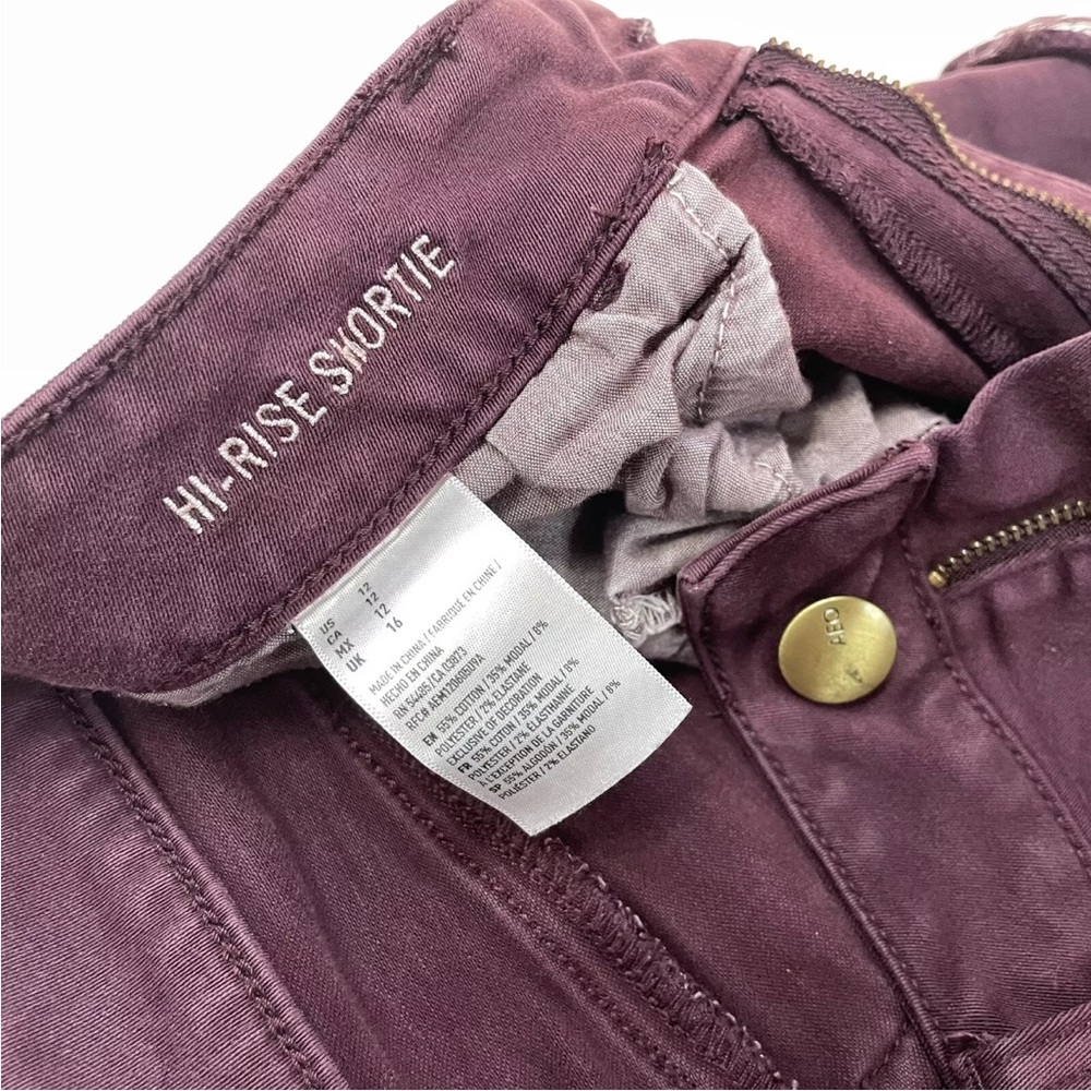 Y2K American Eagle Women Size 12 Hi Rise Shortie Shorts Jean Purple Stretch 0474 - Picture 8 of 9